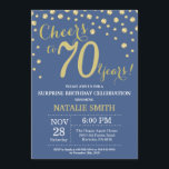 Blue and Gold Surprise 70th Birthday Diamond Invitation<br><div class="desc">Surprise 70th Birthday Invitation with Blue and Gold Glitter Diamond Background. Gold Confetti. Adult Birthday. Male Men or Women Birthday. For further customisation,  please click the "Customise it" button and use our design tool to modify this template.</div>