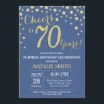 Blue and Gold Surprise 70th Birthday Diamond Invitation<br><div class="desc">Surprise 70th Birthday Invitation with Blue and Gold Glitter Diamond Background. Gold Confetti. Adult Birthday. Male Men or Women Birthday. For further customisation,  please click the "Customise it" button and use our design tool to modify this template.</div>