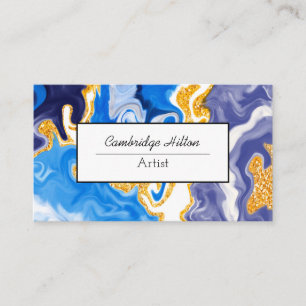 Blue and Gold Swirls Abstract Fluid Art Business Card