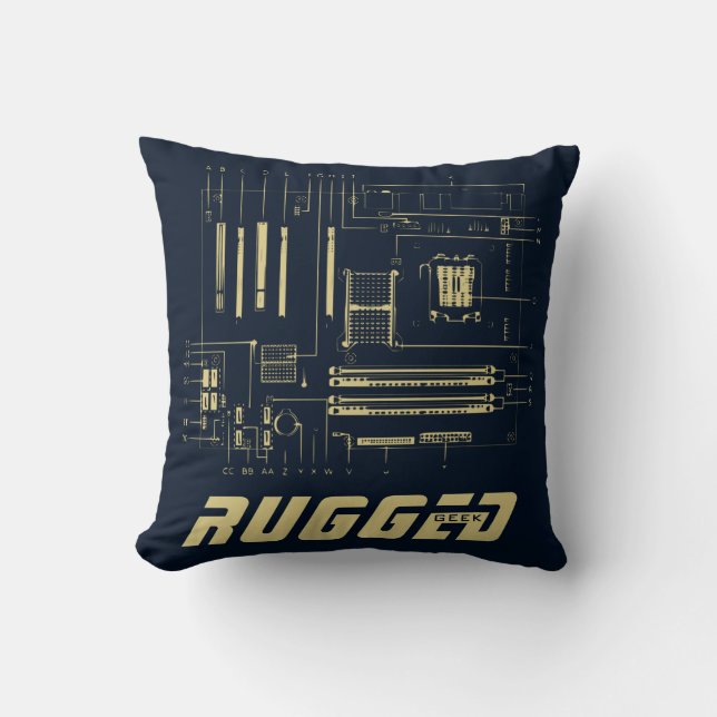 blue and gold Tech | Circuit Board | Motherboard Cushion (Front)