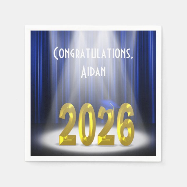 Blue and Gold Text 2025 Graduation Stage  Napkin (Front)