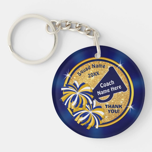 Blue and Gold, Thank You Gift for Cheer Coach Key Ring (Front)