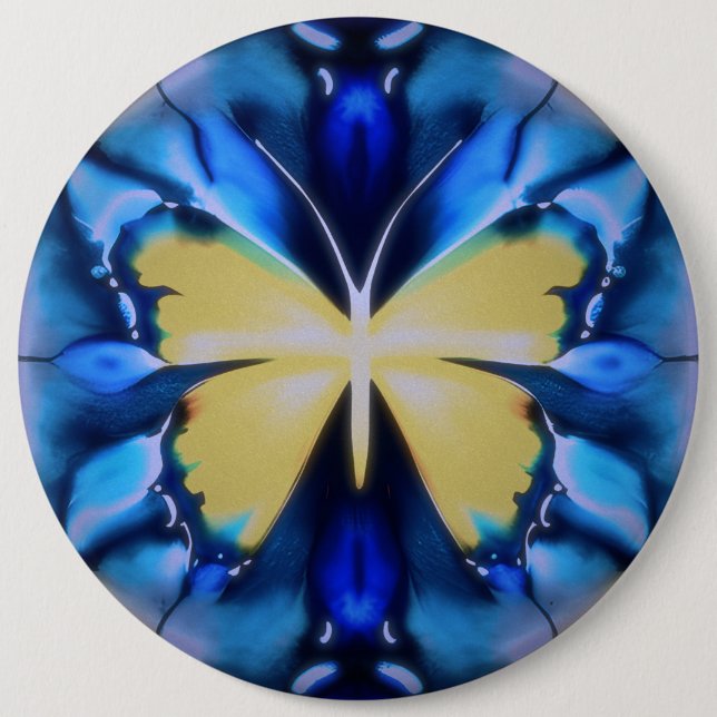 Blue and Gold Tie Dye Butterfly Button (Front)