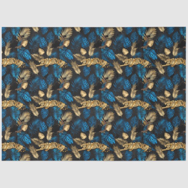 Blue and Gold Tiger Series Design 3 Tissue Paper (Front)