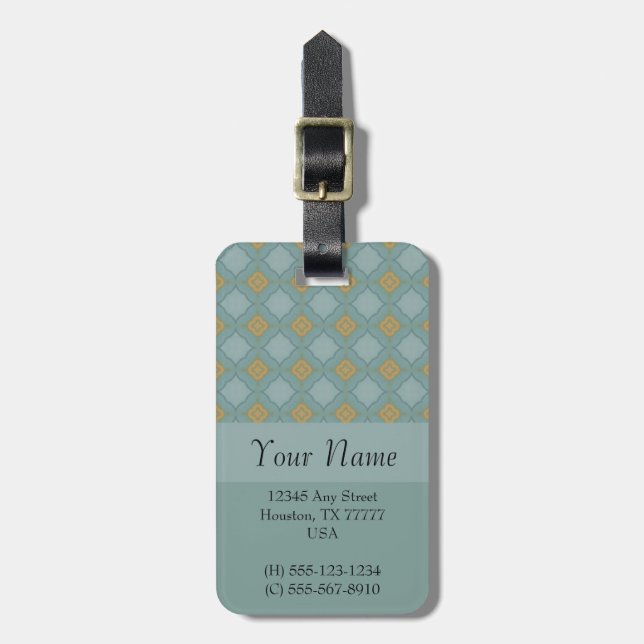 Blue and Gold Tiled Pattern Luggage Tag (Front Vertical)