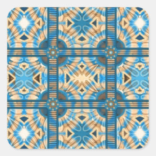 Blue and gold tiles square sticker