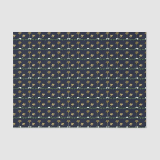 Blue and Gold Tropical Christmas with Palm Trees Tissue Paper (Front)