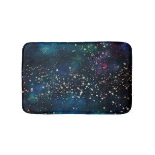 Blue and Gold Under the Stars Night Sky Bath Mat
