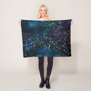Blue and Gold Under the Stars Night Sky Fleece Blanket