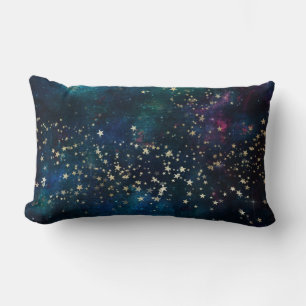 Blue and Gold Under the Stars Night Sky Lumbar Cushion
