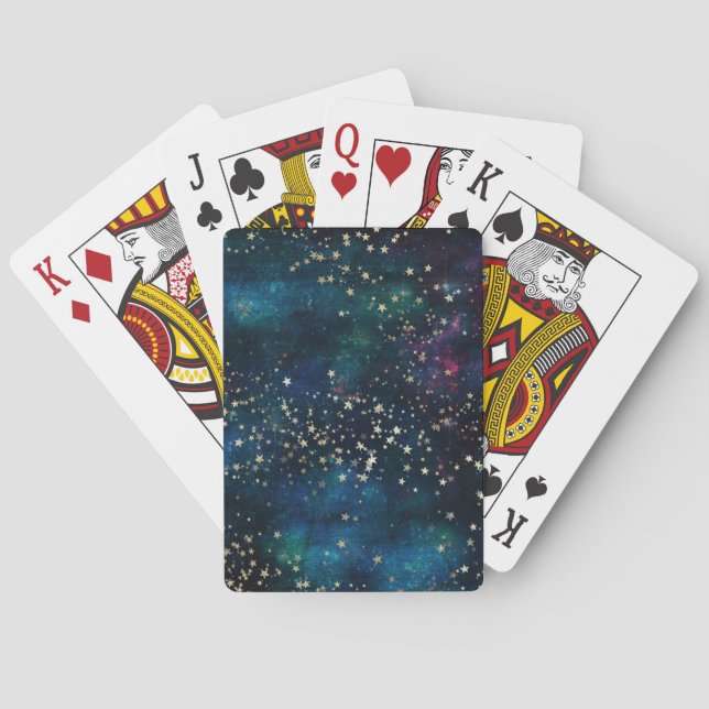 Blue and Gold Under the Stars Night Sky Playing Cards (Back)