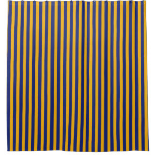Blue and Gold Vertical Stripes Shower Curtain