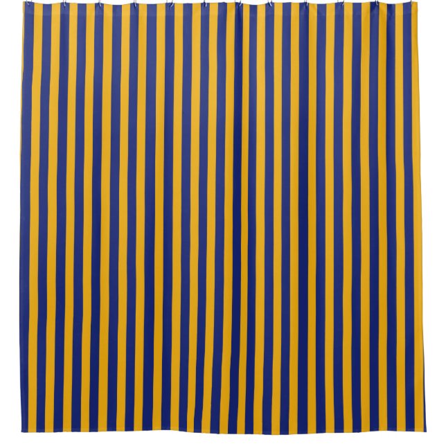 Blue and Gold Vertical Stripes Shower Curtain (Front)