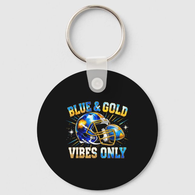 Blue And Gold Vibes Only Football Fan Gift  Key Ring (Front)