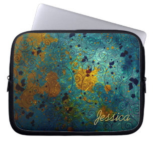 Blue and Gold Vine Laptop Sleeve
