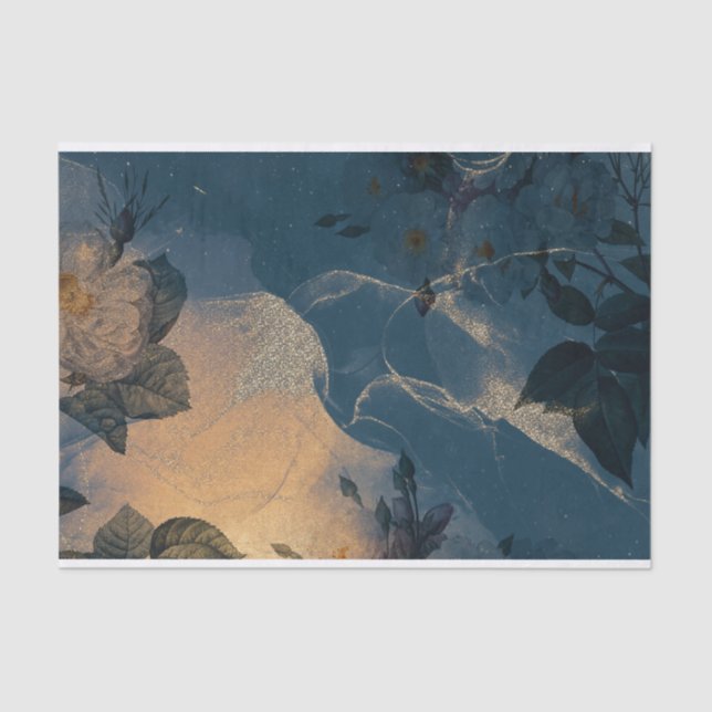 Blue and Gold Vintage Floral Tissue Paper (Front)