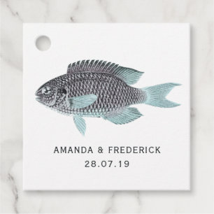Blue and Gold Vintage Nautical Wedding Fish Favour Tags