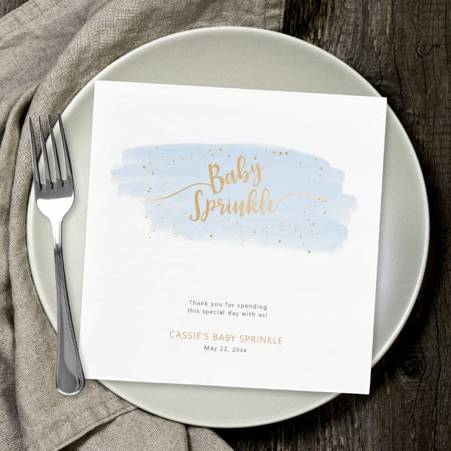 Blue and Gold Watercolor Boy Baby Sprinkle Napkin (Creator Uploaded)