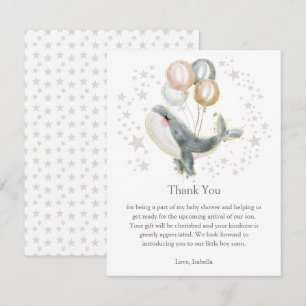 Blue and Gold Watercolor Cute Whale Thank You Card