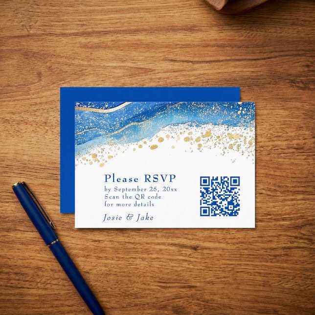 Blue and Gold Watercolor QR code Enclosure Card (Blue and Gold Watercolor QR code Enclosure Card.)