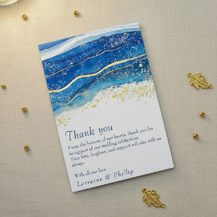 Blue and Gold Watercolor Wedding Thank You card