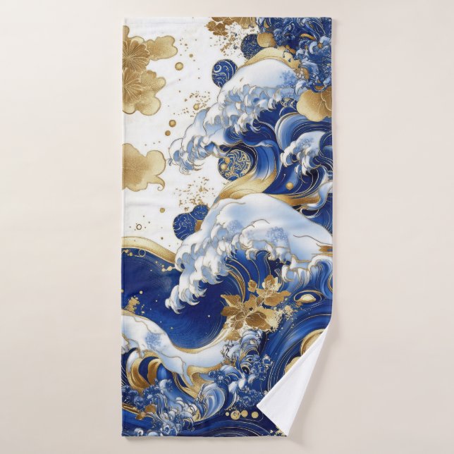 Blue and gold Wave Artwork Towel (Bath Towel)