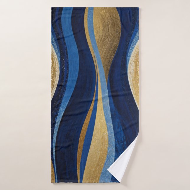 Blue and Gold Waves Bath Towel (Bath Towel)