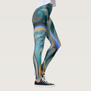 Blue and Gold Waves Leggings