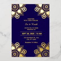 Blue And Gold Wedding Foil Invitation