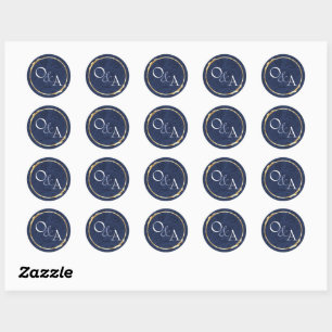 Blue and Gold Wedding Monogram, Party Favor Classic Round Sticker