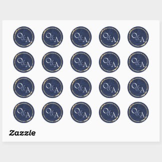 Blue and Gold Wedding Monogram, Party Favour Classic Round Sticker