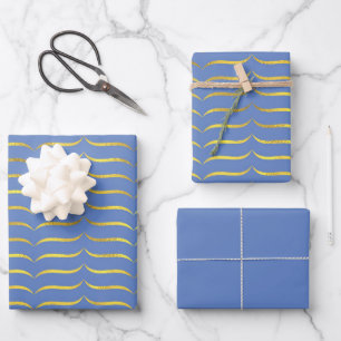 Blue and Gold Wrapping Paper Sheet