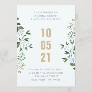 Blue and Gold Wreath Winter Wedding Invitation