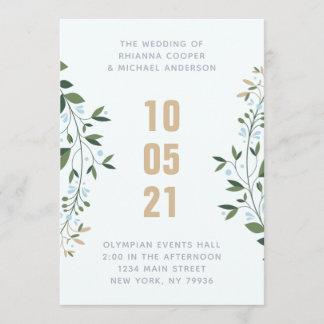 Blue and Gold Wreath Winter Wedding Invitation