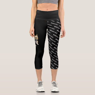 Blue And Gold Yorkie & Dog's Name And Breed Capri Leggings