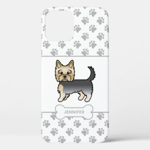 Blue And Gold Yorkie With Paws, Dog Bone & Name iPhone 12 Case