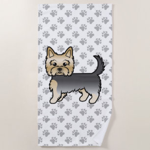 Blue And Gold Yorkshire Terrier Cartoon Dog & Paws Beach Towel