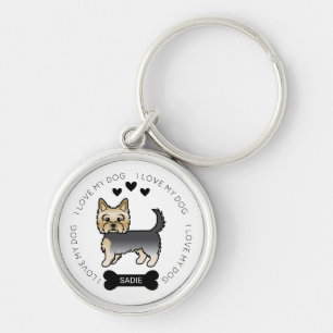 Blue And Gold Yorkshire Terrier Dog Love & Name Key Ring