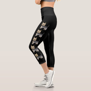Blue And Gold Yorkshire Terrier Yorkie Cartoon Dog Capri Leggings