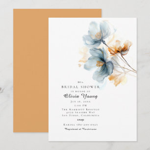 Blue and Golden Ethereal Floral Bridal Shower Invitation