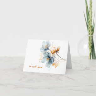 Blue and Golden Ethereal Floral Thank You Card