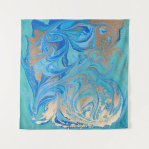 Blue and golden liquid texture tapestry