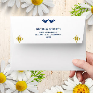 Blue And Golden Love Birds Mexican Wedding Envelope