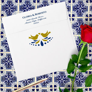 Blue And Golden Love Birds Mexican Wedding Square Envelope