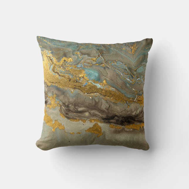 Blue and golden marble pattern cushion (Front)