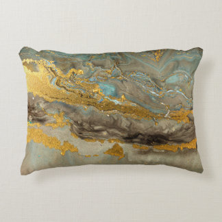 Blue and golden marble pattern decorative cushion