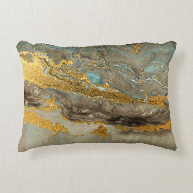 Blue and golden marble pattern decorative cushion (Front)
