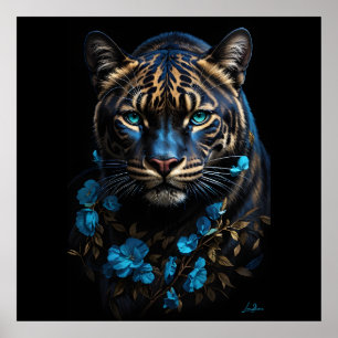 Blue and golden panther poster