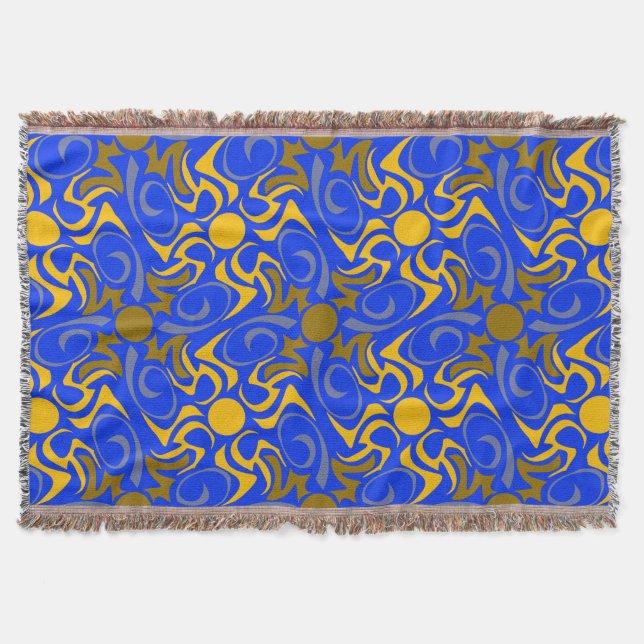 Blue and Golden Vector Seamless Pattern Throw Blanket (Front)