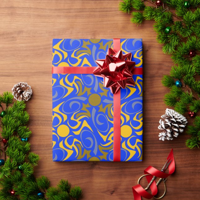 Blue and Golden Vector Seamless Pattern Wrapping Paper (Holiday Gift)